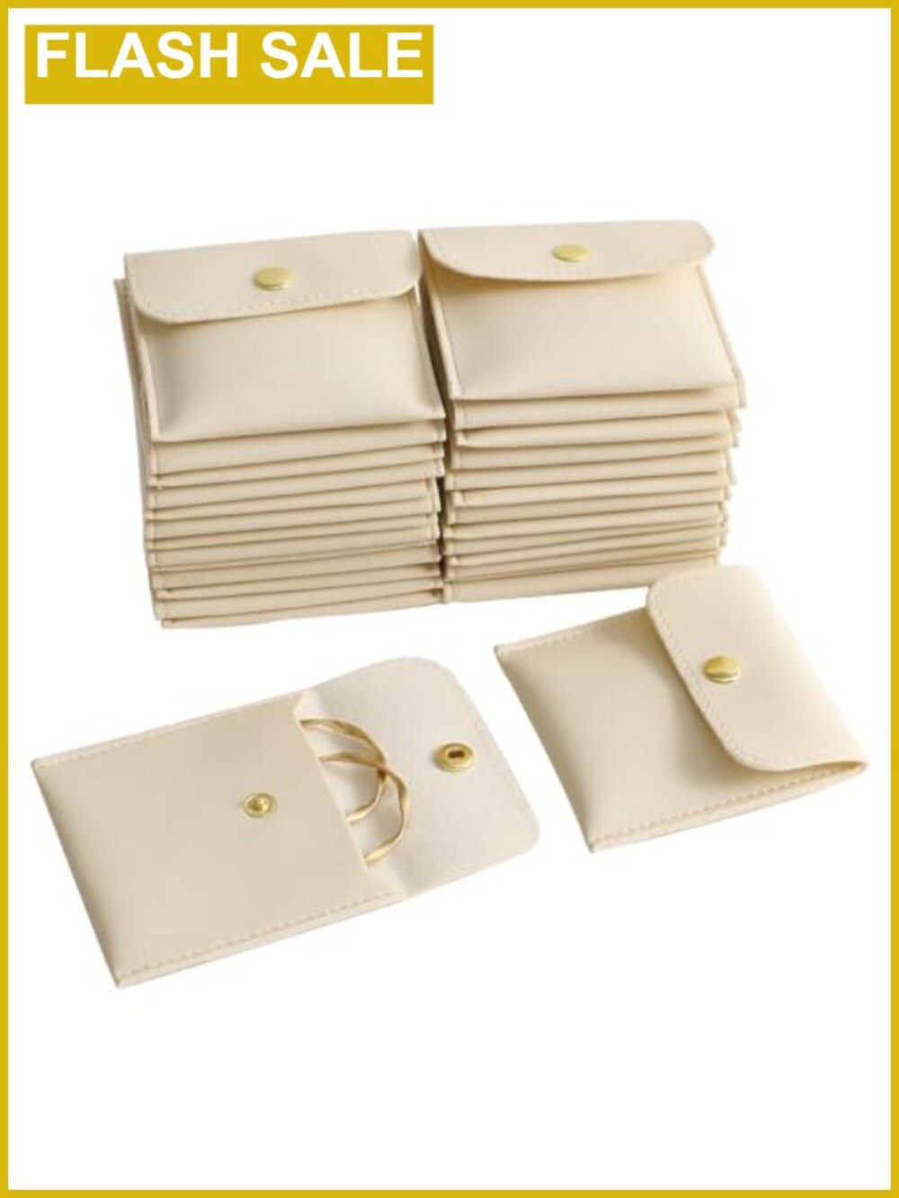 40 PU Leather Jewelry Gift Bags Snap Button 8x8 cm Beige Luxury Favor Bags for